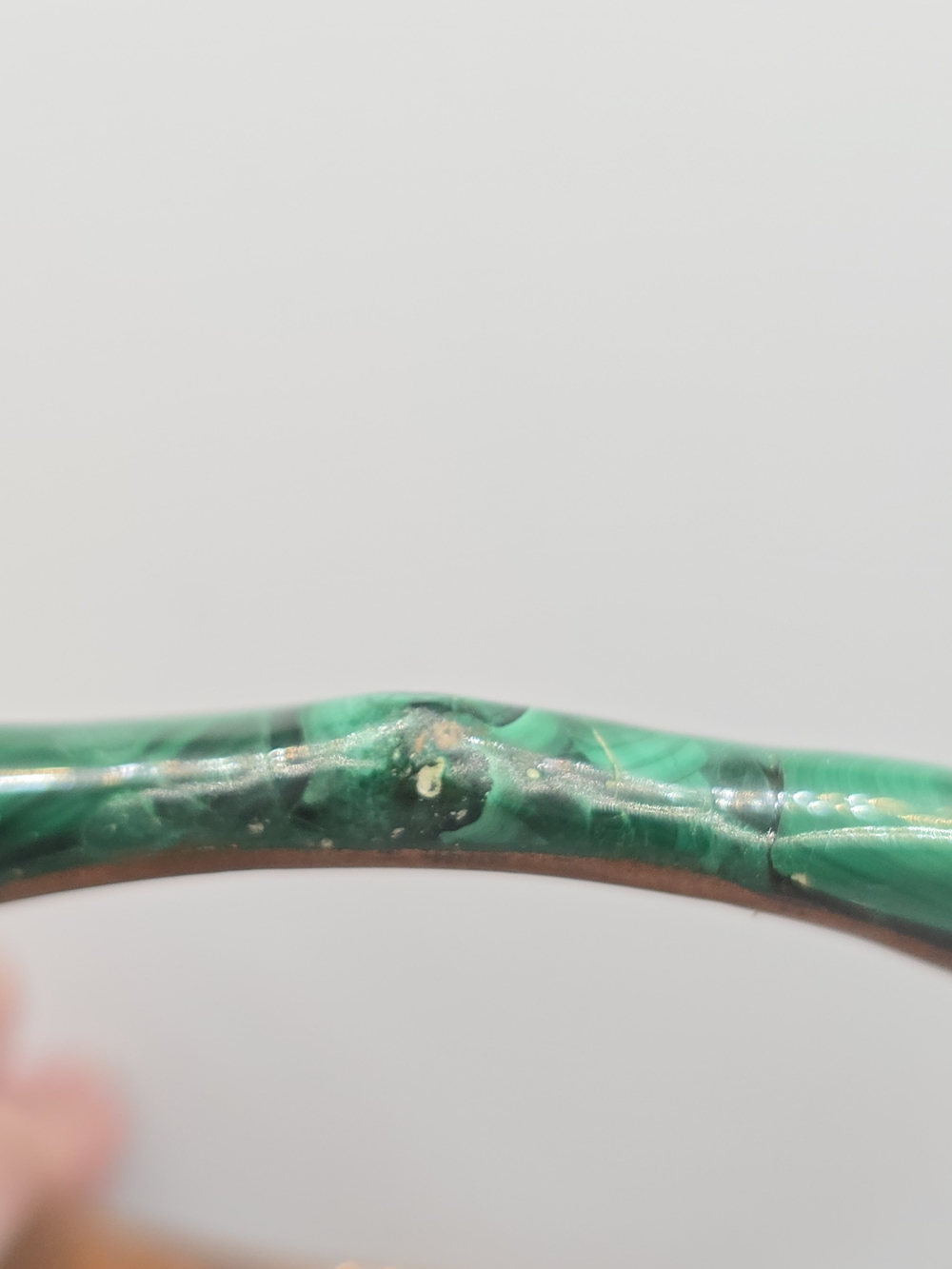 VTG Malachite Copper Bangle Bracelet Green Stone Inlay 8.25" 1970s - Picture 10 of 13